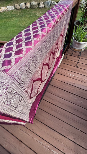 Magenta Mauve Rangkat Mashru Banarasi Silk Saree