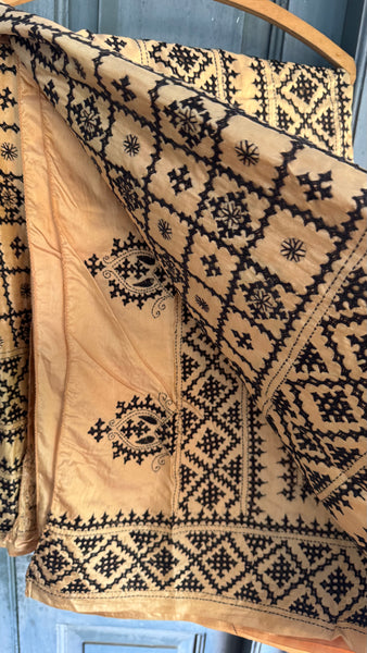 Pure Bangalore Silk on Black Kutchwork Embroidery