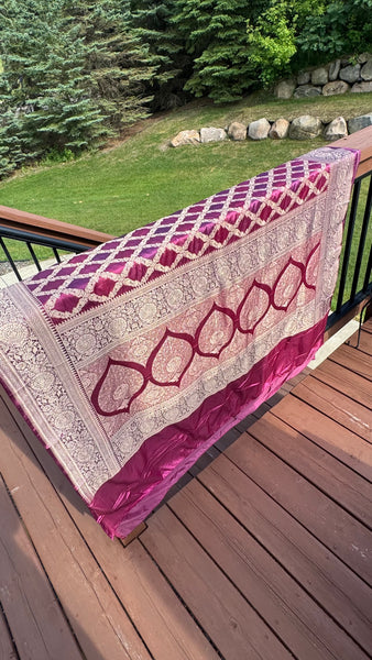 Magenta Mauve Rangkat Mashru Banarasi Silk Saree