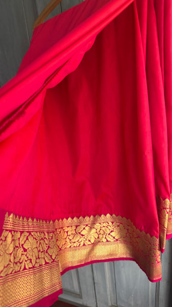 Iridescent Coral Pink Silk Saree