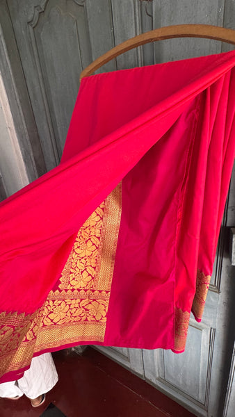 Iridescent Coral Pink Silk Saree