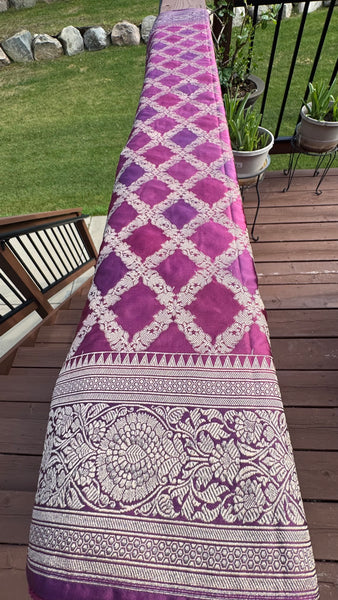 Magenta Mauve Rangkat Mashru Banarasi Silk Saree