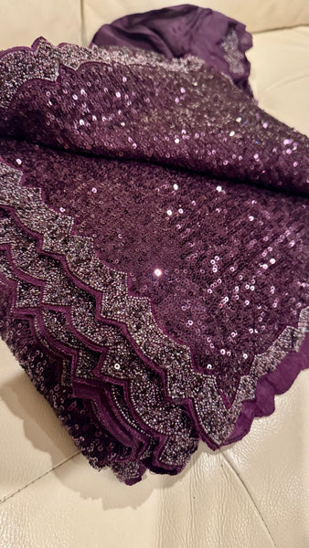 Deep Royal Purple Ombre Georgette Sequins Saree