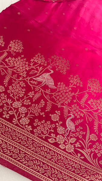 Hot Pink Magenta Mashru Silk Saree with Dual Tone Threadwork