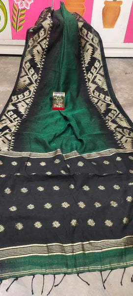 GREEN ORGANIC LINEN JAMDANI SAREE