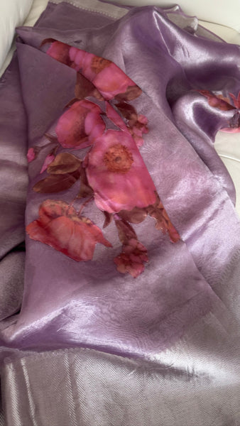 Pure Lavendar Tissue Silk Saree with Floral Applique Work