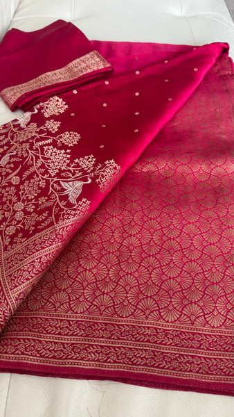 Hot Pink Magenta Mashru Silk Saree with Dual Tone Threadwork