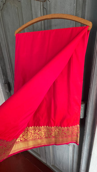 Iridescent Coral Pink Silk Saree