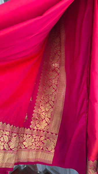 Iridescent Coral Pink Silk Saree