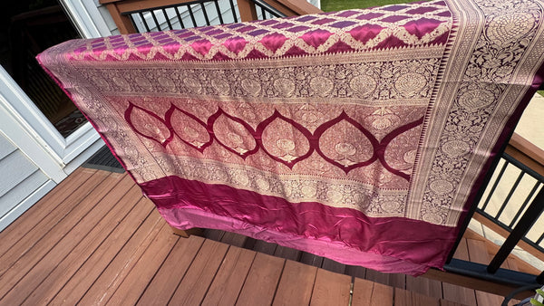 Magenta Mauve Rangkat Mashru Banarasi Silk Saree