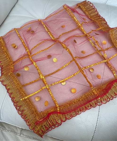 Baby Girls Red Dupatta Annaprasan Rice Ceremony