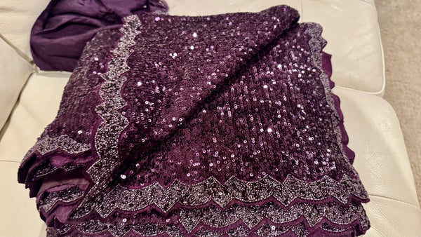 Deep Royal Purple Ombre Georgette Sequins Saree