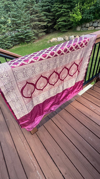 Magenta Mauve Rangkat Mashru Banarasi Silk Saree