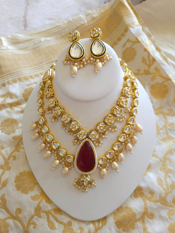 Red Stone Kundan 2 layer necklace set