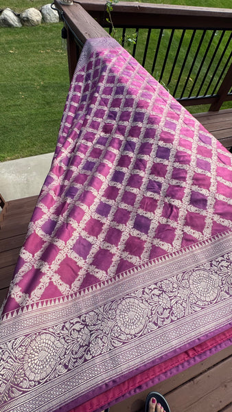 Magenta Mauve Rangkat Mashru Banarasi Silk Saree