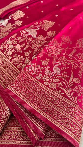 Hot Pink Magenta Mashru Silk Saree with Dual Tone Threadwork