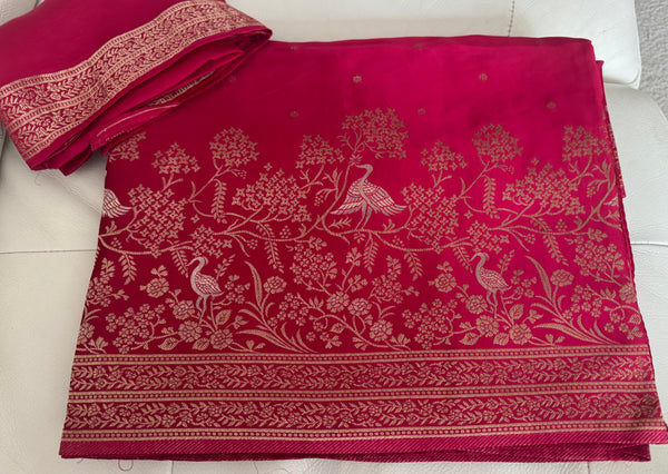 Hot Pink Magenta Mashru Silk Saree with Dual Tone Threadwork