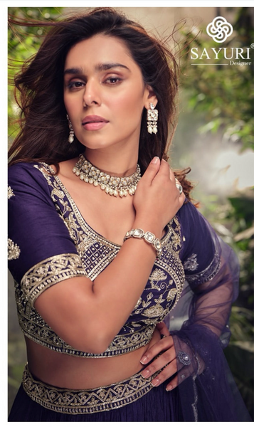 Purple, Gold, and Silver Lehenga Choli Set