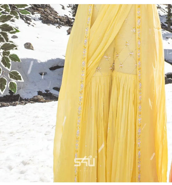 Yellow Silk Chanderi Kurta Sharara Set