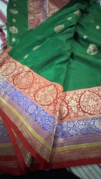 Katan Silk Banarasi Saree in Green