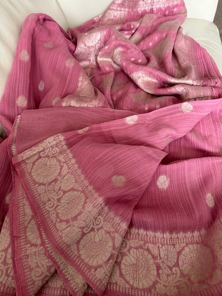 Baby Pink Khaddi Georgette Munga Silk Saree