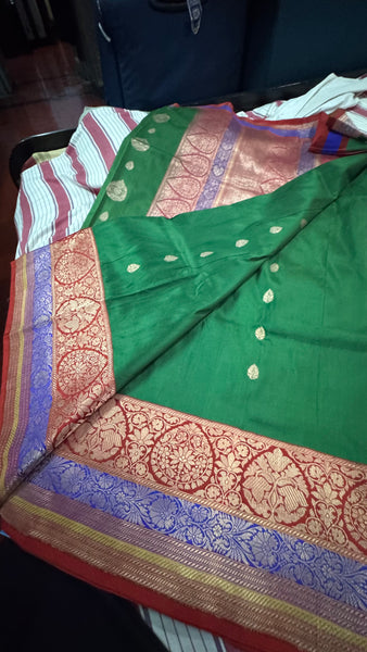 Katan Silk Banarasi Saree in Green