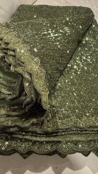 Olive Mehendi Green Georgette Sequins Saree