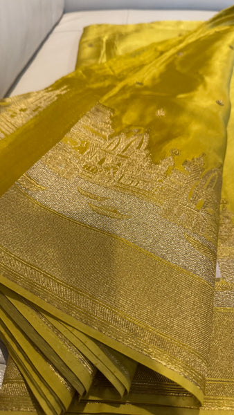 Kashi Elegance – Shade of Yellow and Gold Mashru Silk Banarasi Handloom Saree