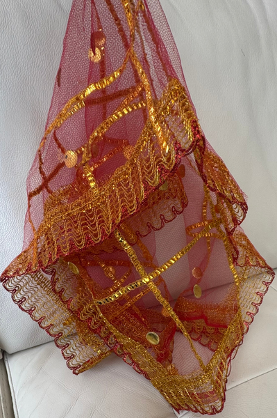 Baby Girls Red Dupatta Annaprasan Rice Ceremony