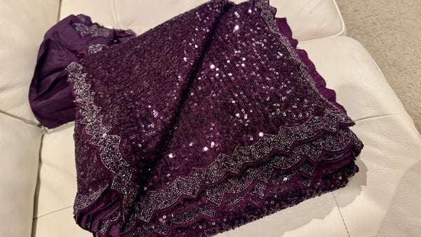 Deep Royal Purple Ombre Georgette Sequins Saree
