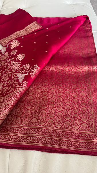 Hot Pink Magenta Mashru Silk Saree with Dual Tone Threadwork