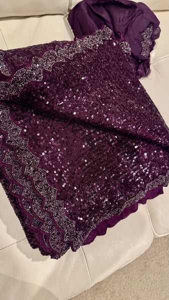 Deep Royal Purple Ombre Georgette Sequins Saree