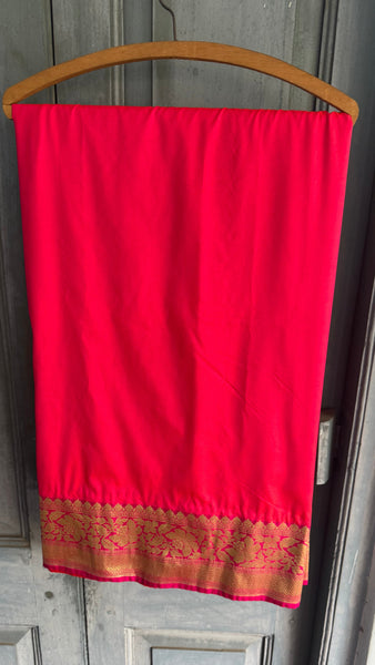 Iridescent Coral Pink Silk Saree