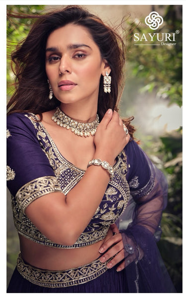 Purple, Gold, and Silver Lehenga Choli Set