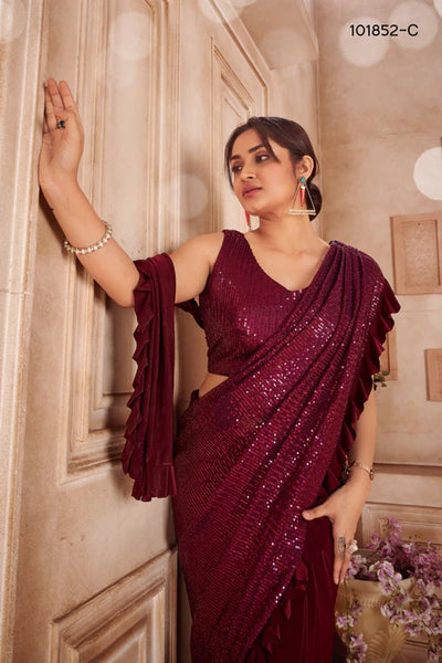 Maroon Sequin Saree with Lace Sequin border