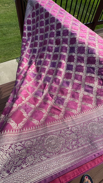 Magenta Mauve Rangkat Mashru Banarasi Silk Saree