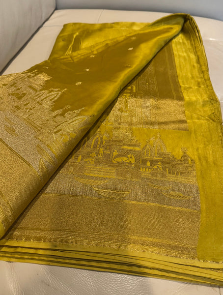 Kashi Elegance – Shade of Yellow and Gold Mashru Silk Banarasi Handloom Saree