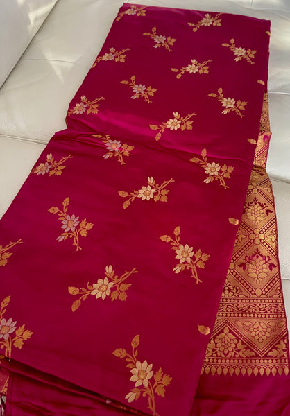 Rani Hot Pink Soft Floral Silk Saree