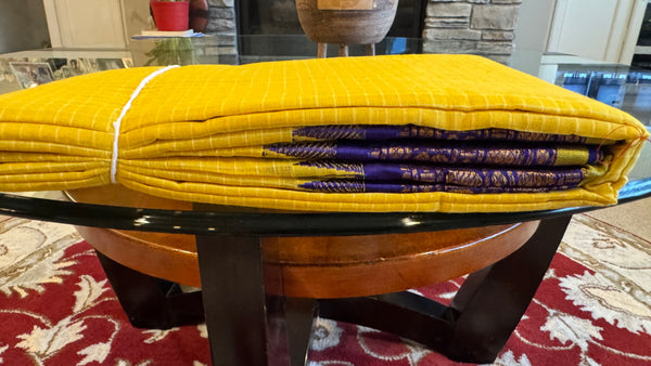 Yellow and Blue Pure Cotton Handloom Gadwal