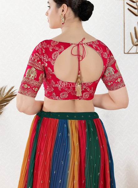 Readymade Jacquard Padded Back Open Elbow Sleeves Saree Blouse