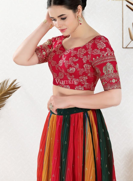 Readymade Jacquard Padded Back Open Elbow Sleeves Saree Blouse