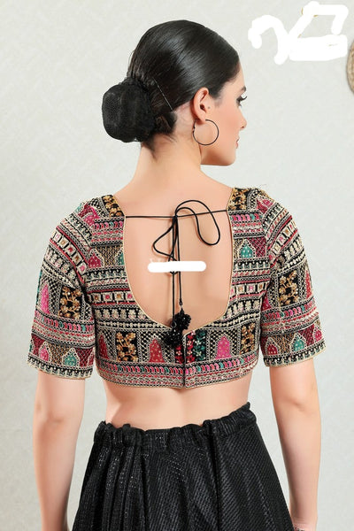 Readymade Brocade Padded Back Open Elbow Sleeves Saree Blouse