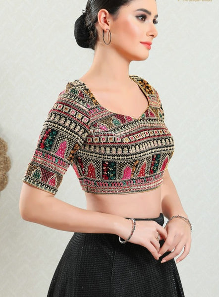 Readymade Brocade Padded Back Open Elbow Sleeves Saree Blouse