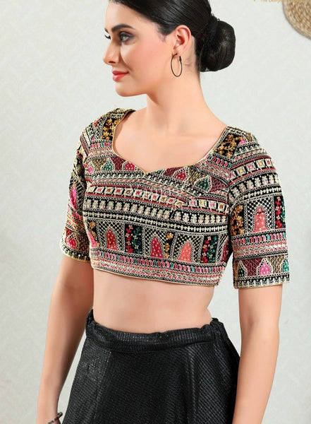 Readymade Brocade Padded Back Open Elbow Sleeves Saree Blouse