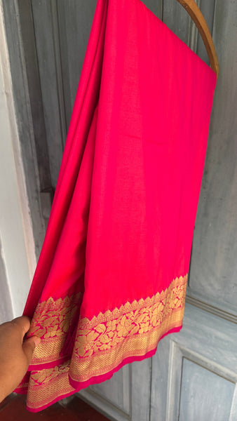 Iridescent Coral Pink Silk Saree