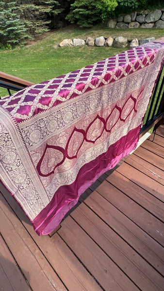 Magenta Mauve Rangkat Mashru Banarasi Silk Saree
