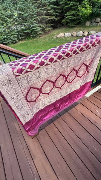 Magenta Mauve Rangkat Mashru Banarasi Silk Saree