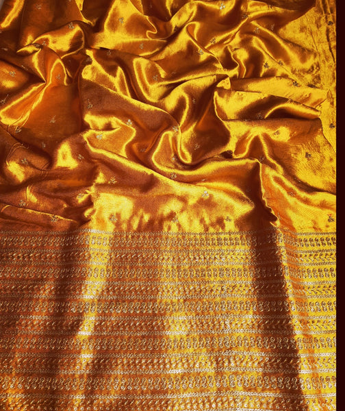 Yellow Gold Georgette Embroidered Blouse with Saree