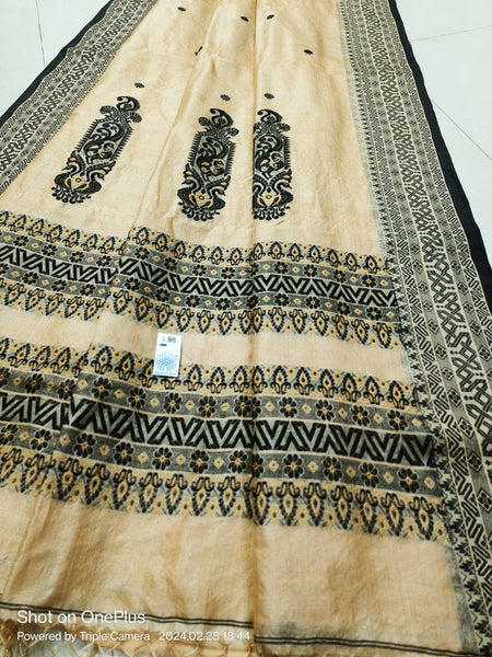 Black Pure Tussar Silk Baluchari Handwoven Saree