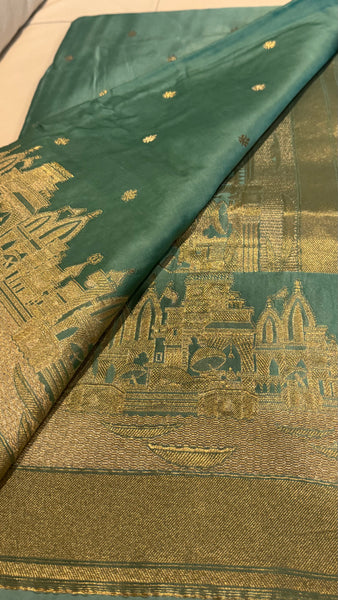 Kashi Elegance – Mint Green and Gold Mashru Silk Banarasi Handloom Saree